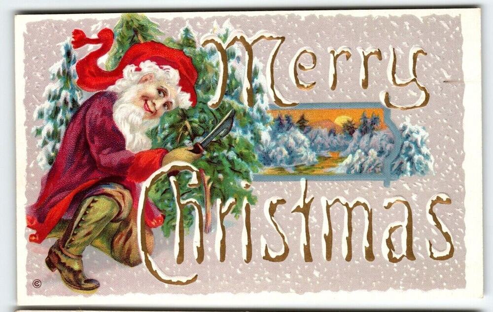 Santa Claus Christmas Postcard Stecher Maroon Saint Nick Knife In Hand 250 E